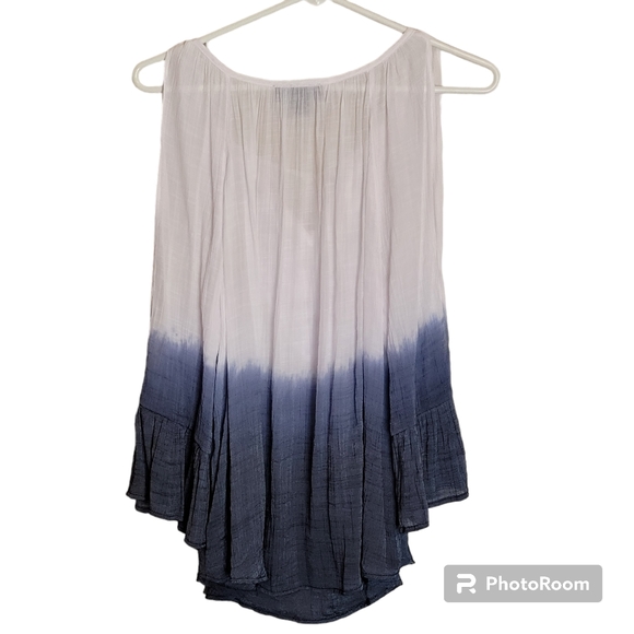 BCX Blue & White Cold Shoulder Bell Sleeve Dip Dyed Gauzy Top Sz Large - Picture 8 of 8